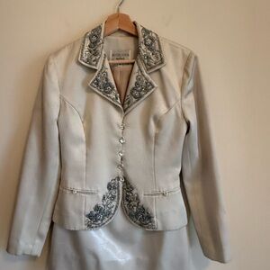 Victor Costa Cream Blazer and skirt with Silver Accents
